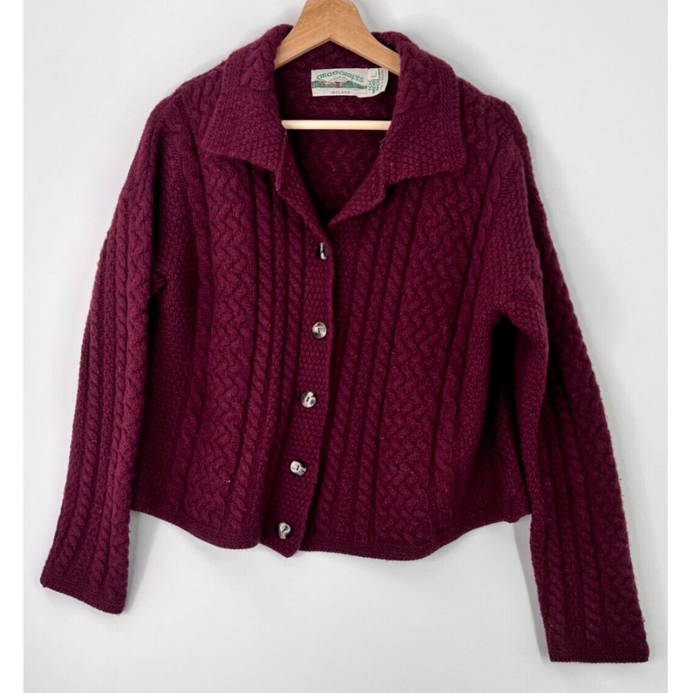 Aran Crafts Chunky Knit 100% Merino Wool Sweater Button-up Cardigan Womens Large